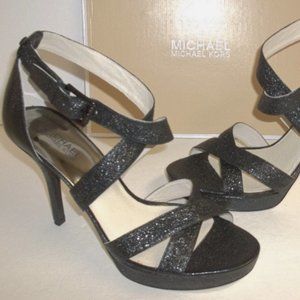 Michael Kors Size 10 M Evie Platform Black Leather Sandals New Women's Shoes